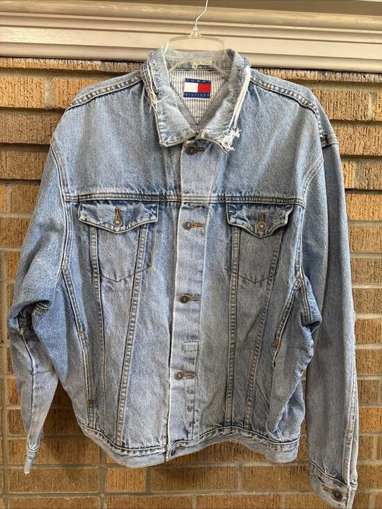 Tommy Hilfiger Other - VTG 90s Tommy Hilfiger Denim Trucker Jacket Light Wash Distressed Grunge Y2K L